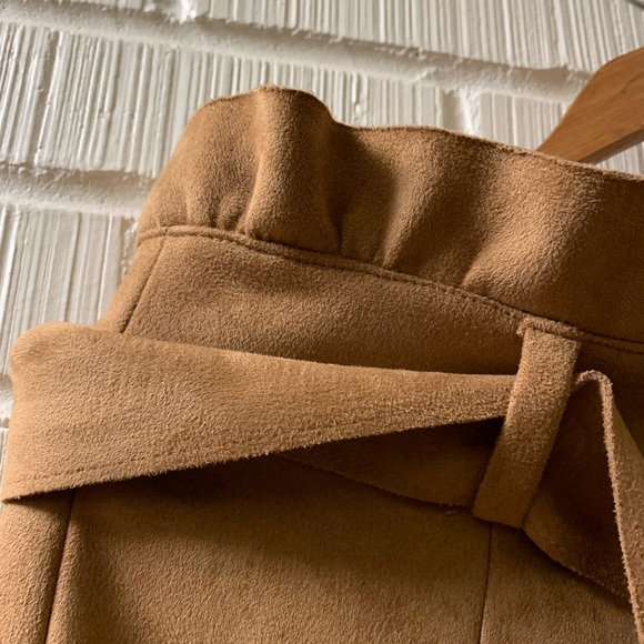 SOLD Suede Camel Brown Skirt High Waisted Knee Length Belted Pencil Skirt - Picture 5 of 6